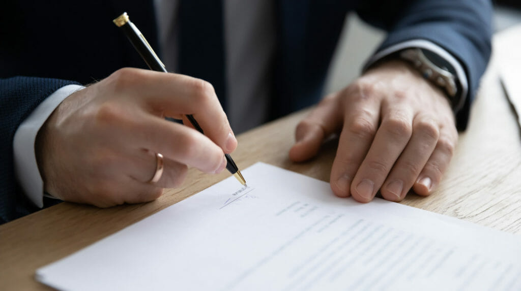 businessman signing documents